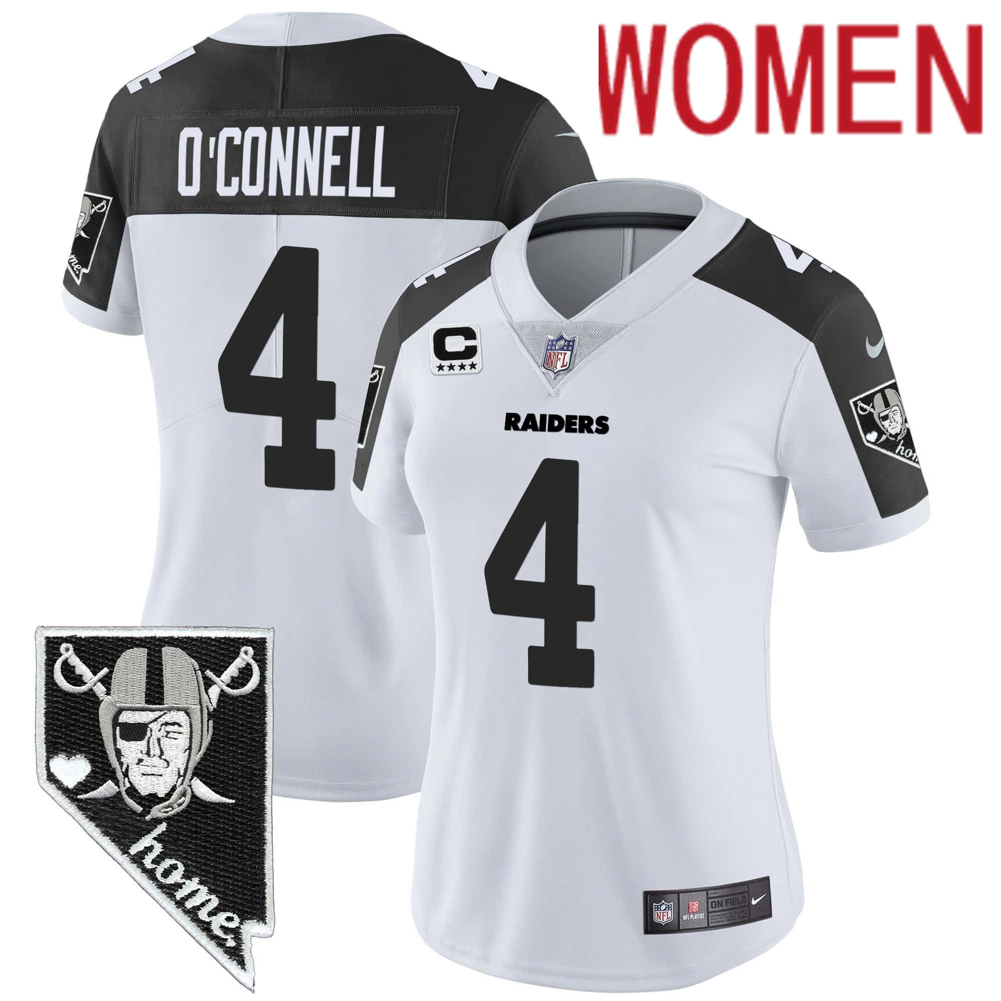 Women Oakland Raiders #4 OConnell White 2024 Nike Nevada Home Patch Vapor NFL Jersey style 1